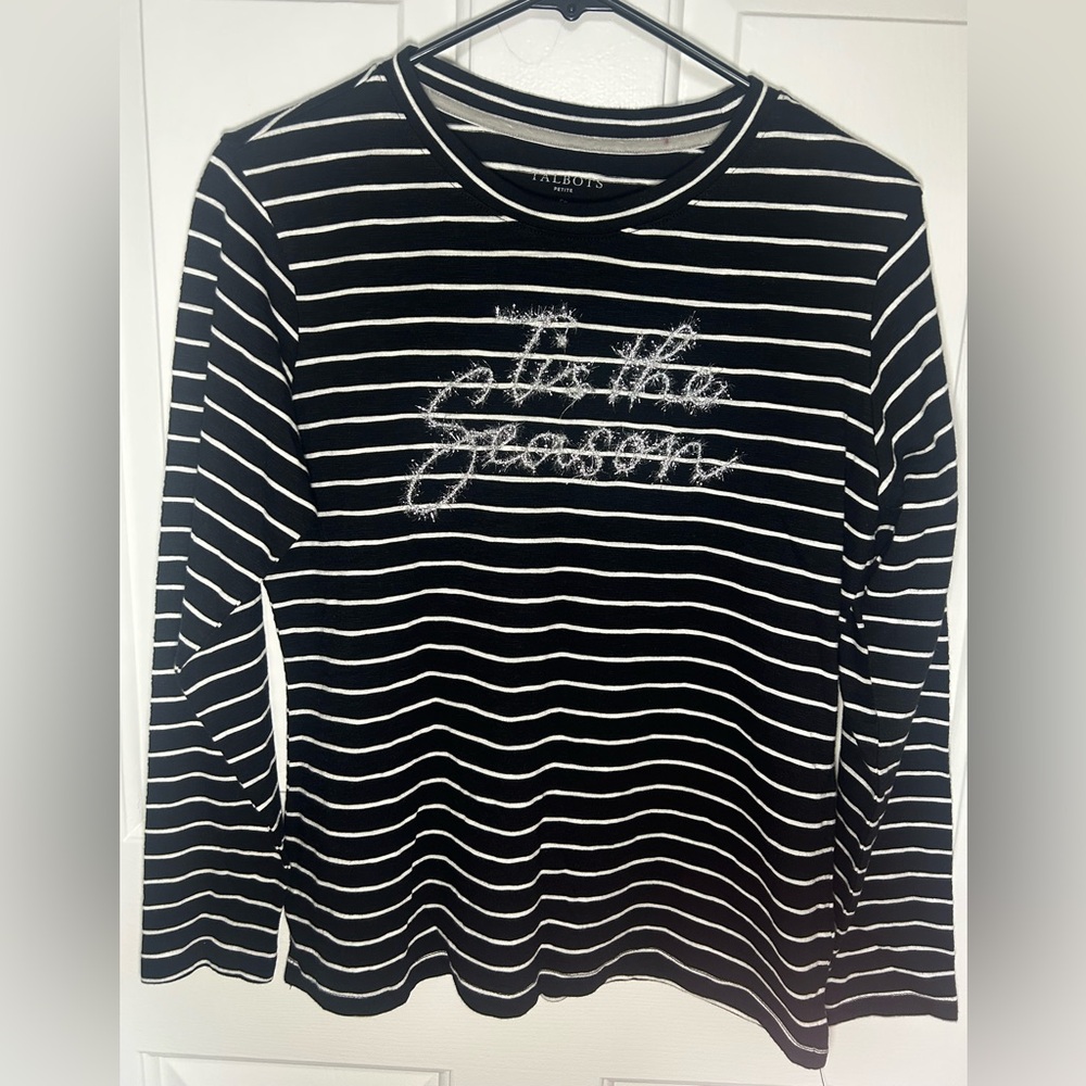 Talbots Navy and White Striped Long Sleeve Top